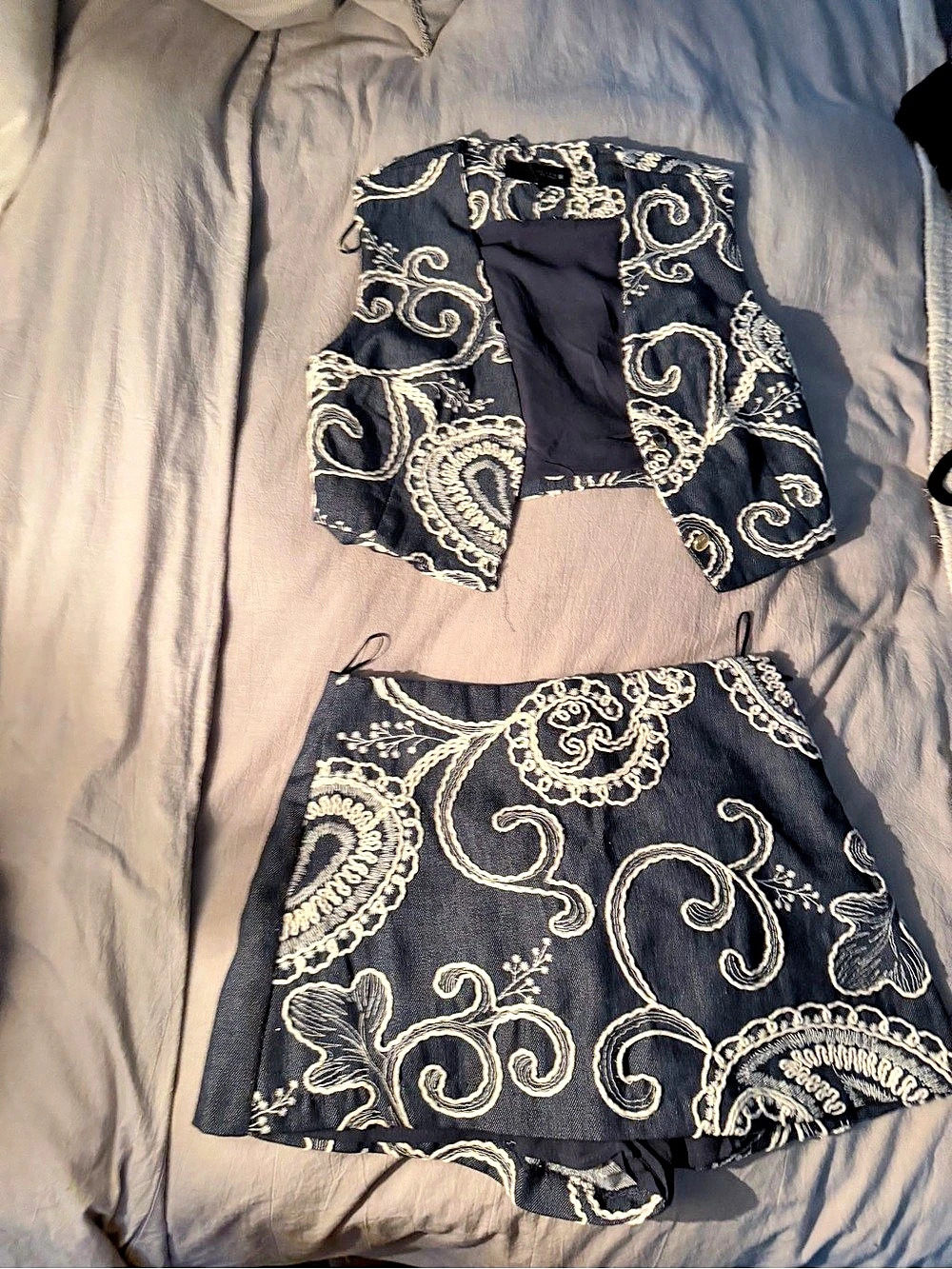 Zara navy blue & White Paisley Skort Set
